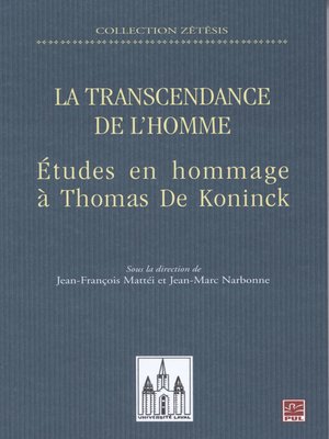 cover image of La transcendance de l'homme